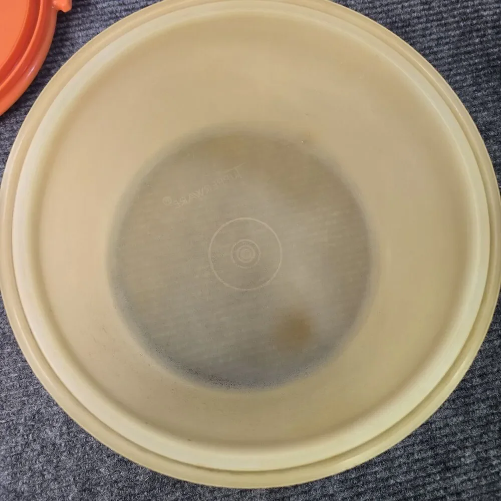 Vintage Tupperware Round Cake Taker Carrier 683 684 624 Orange Lid Tray Handle
